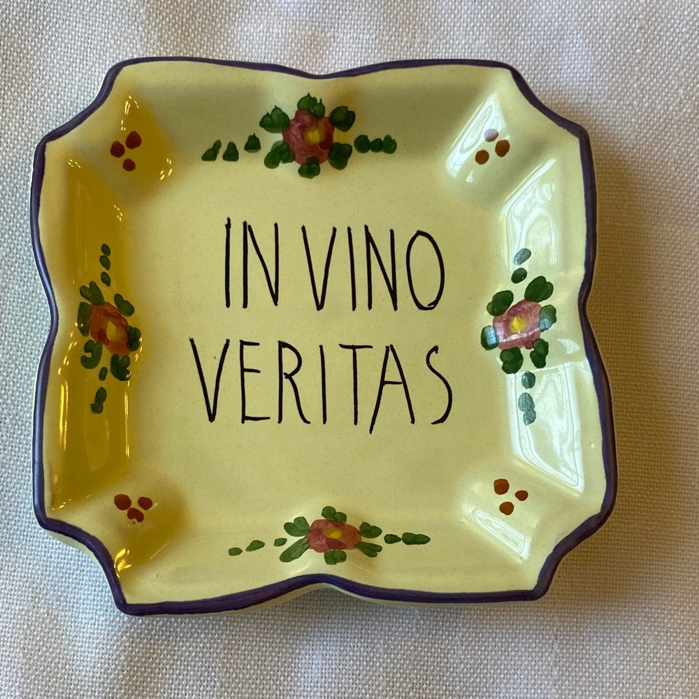 Vintage Handpainted Italian proverb trinket, sauce, appetizer plate. EUC.